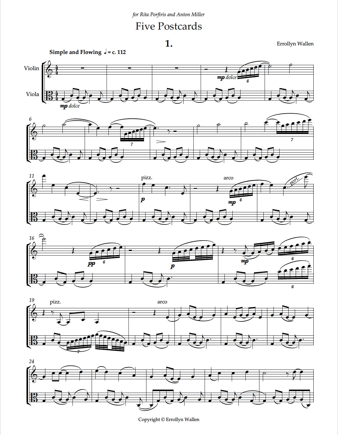 Five Postcards for Violin and Viola