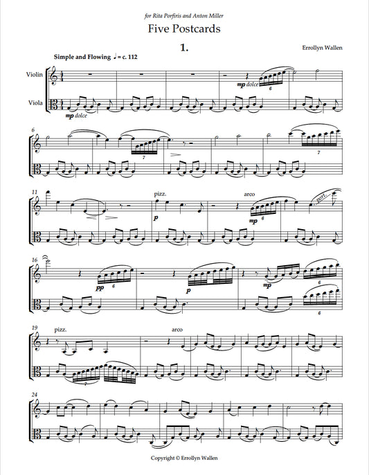 Five Postcards for Violin and Viola