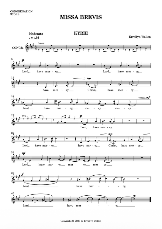 MISSA BREVIS (Congregation score license)